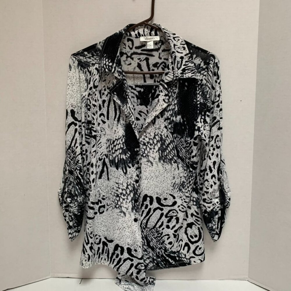 Dressbarn Womens Size Medium Black and White Animal Print Blouse